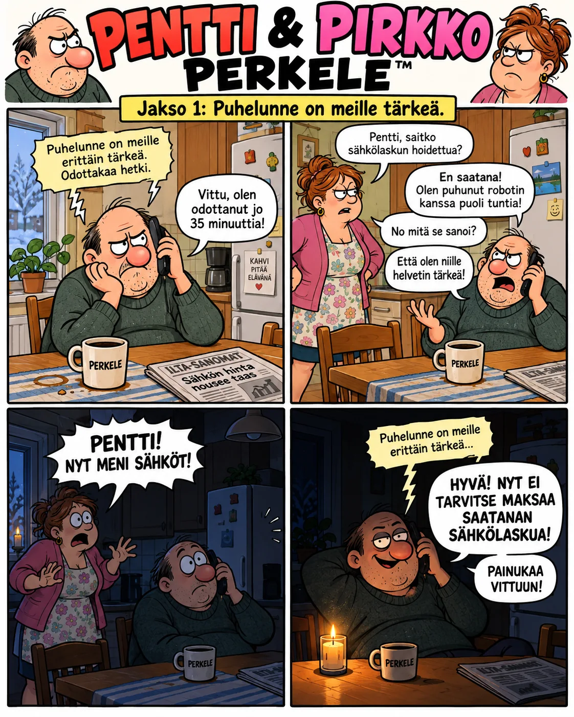 Pentti ja Pirkko, jakso 1. Puhelunne on meille tärkeä.